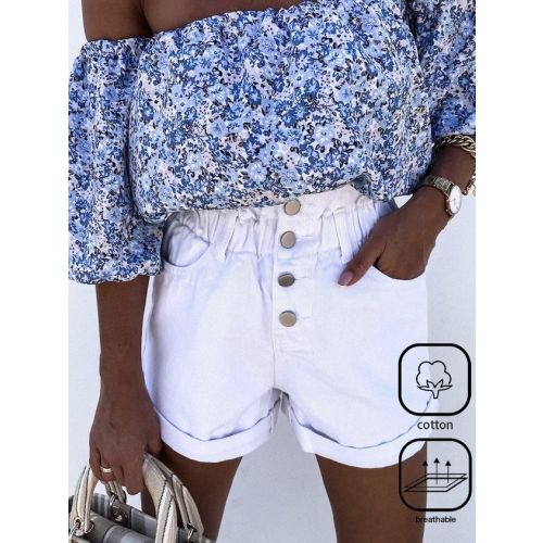 Buckle Casual Plain Shorts With No Belt