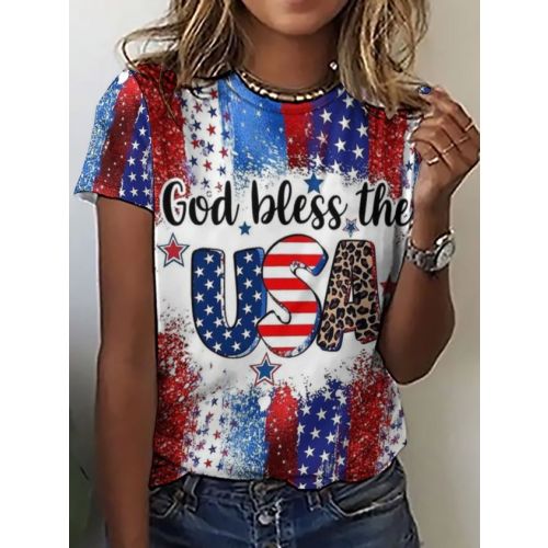 Women's Flag 4th Of July Crew Neck Loose Casual T-Shirt