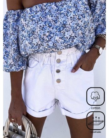 Buckle Casual Plain Shorts With No Belt